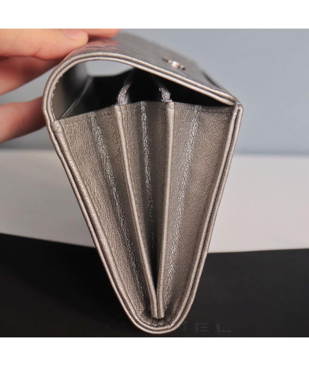 CHANEL Серебрянный кожаный кошелек, фото 4