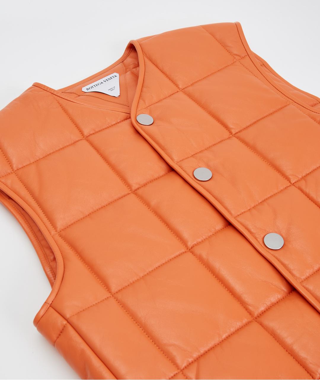 BOTTEGA VENETA Оранжевый кожаный жилет, фото 3