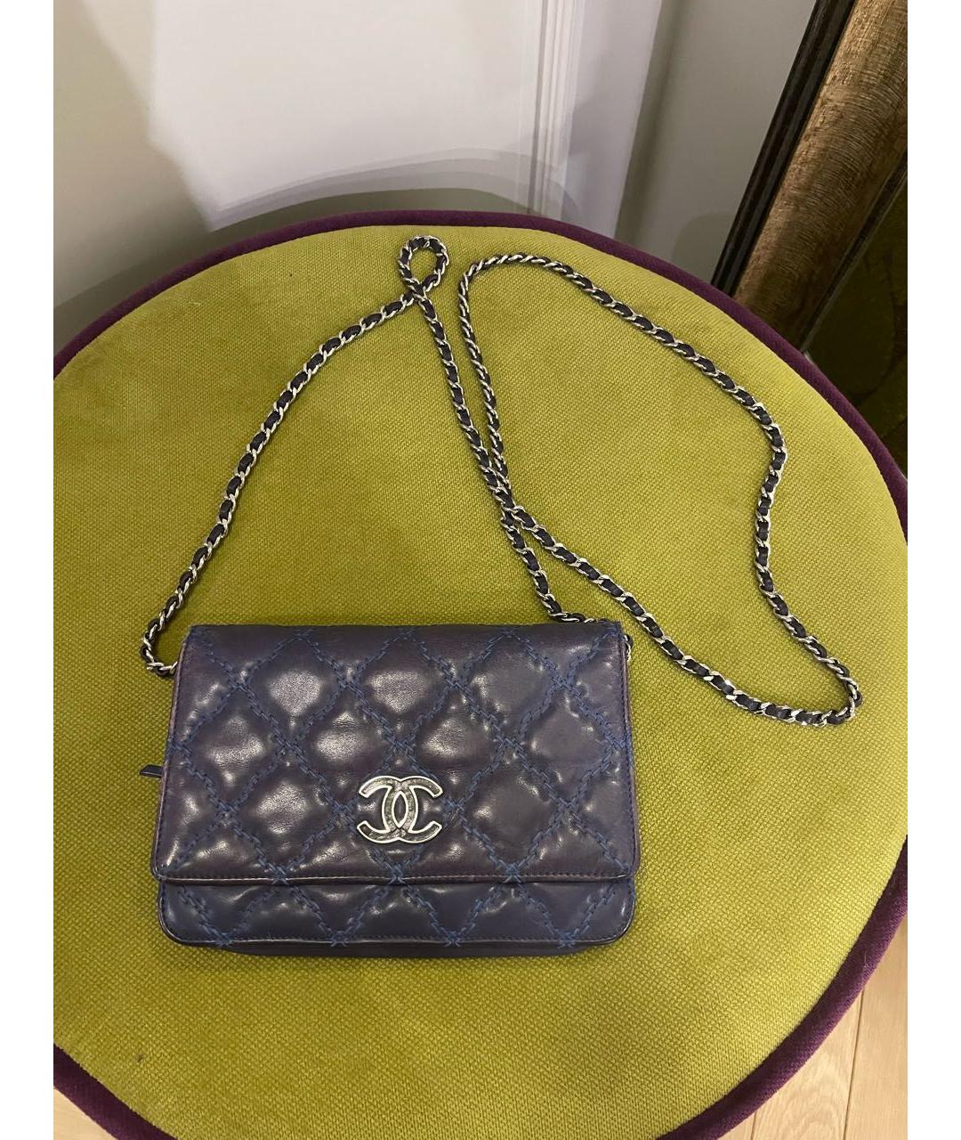 CHANEL Темно-синяя кожаная сумка тоут, фото 4