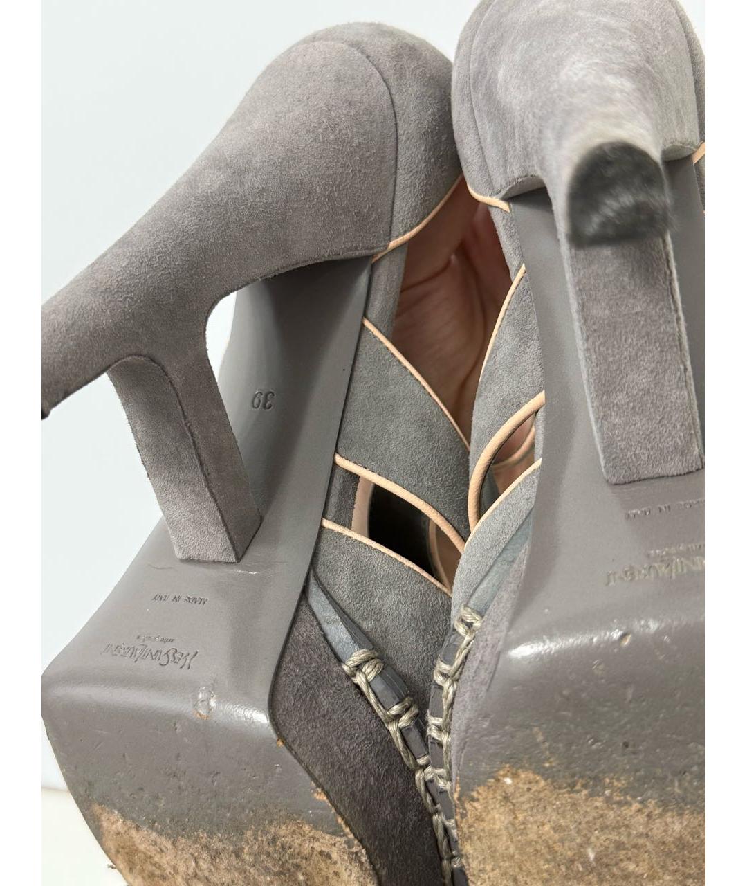 YVES SAINT LAURENT VINTAGE Серые замшевые босоножки, фото 5