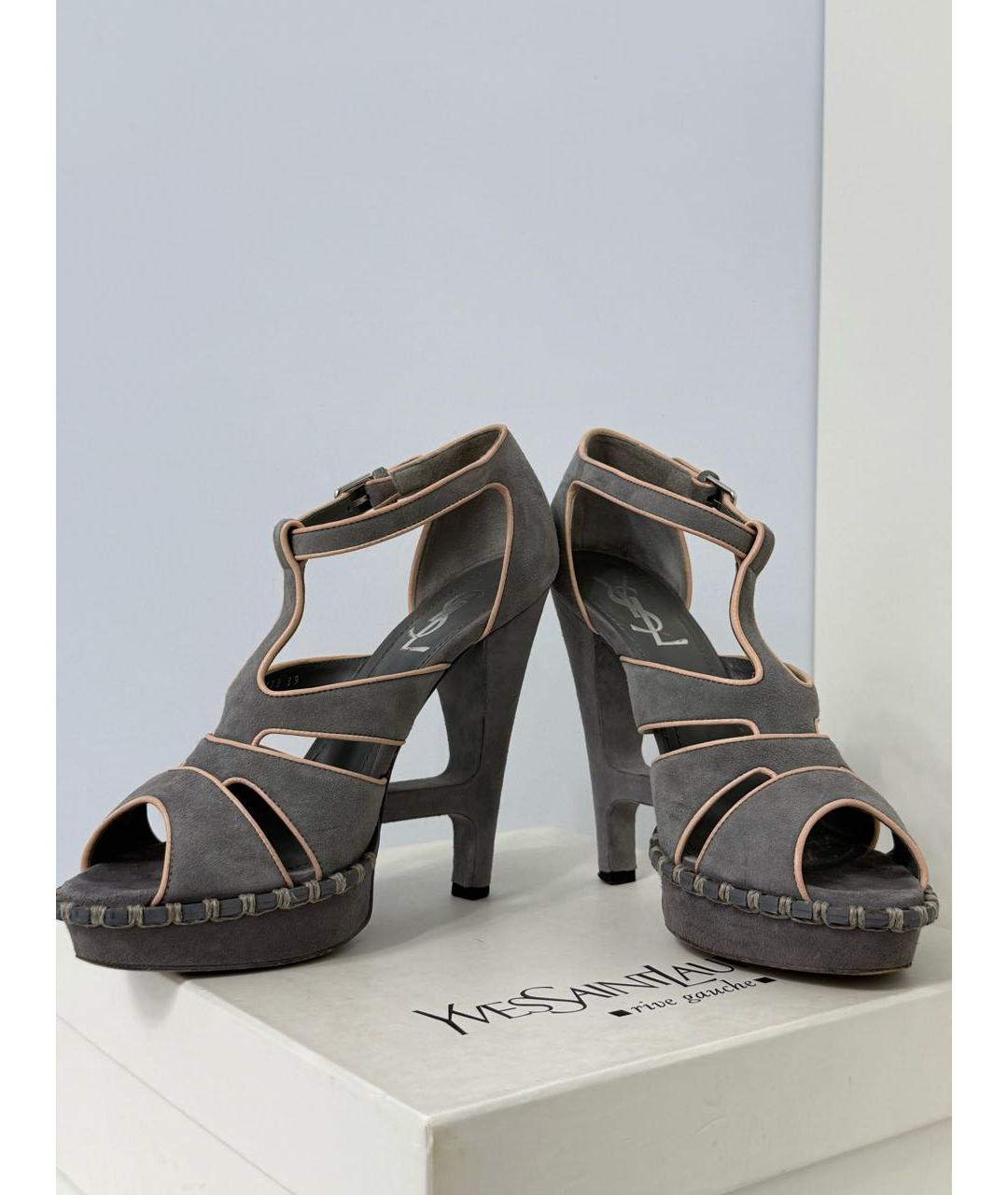 YVES SAINT LAURENT VINTAGE Серые замшевые босоножки, фото 2