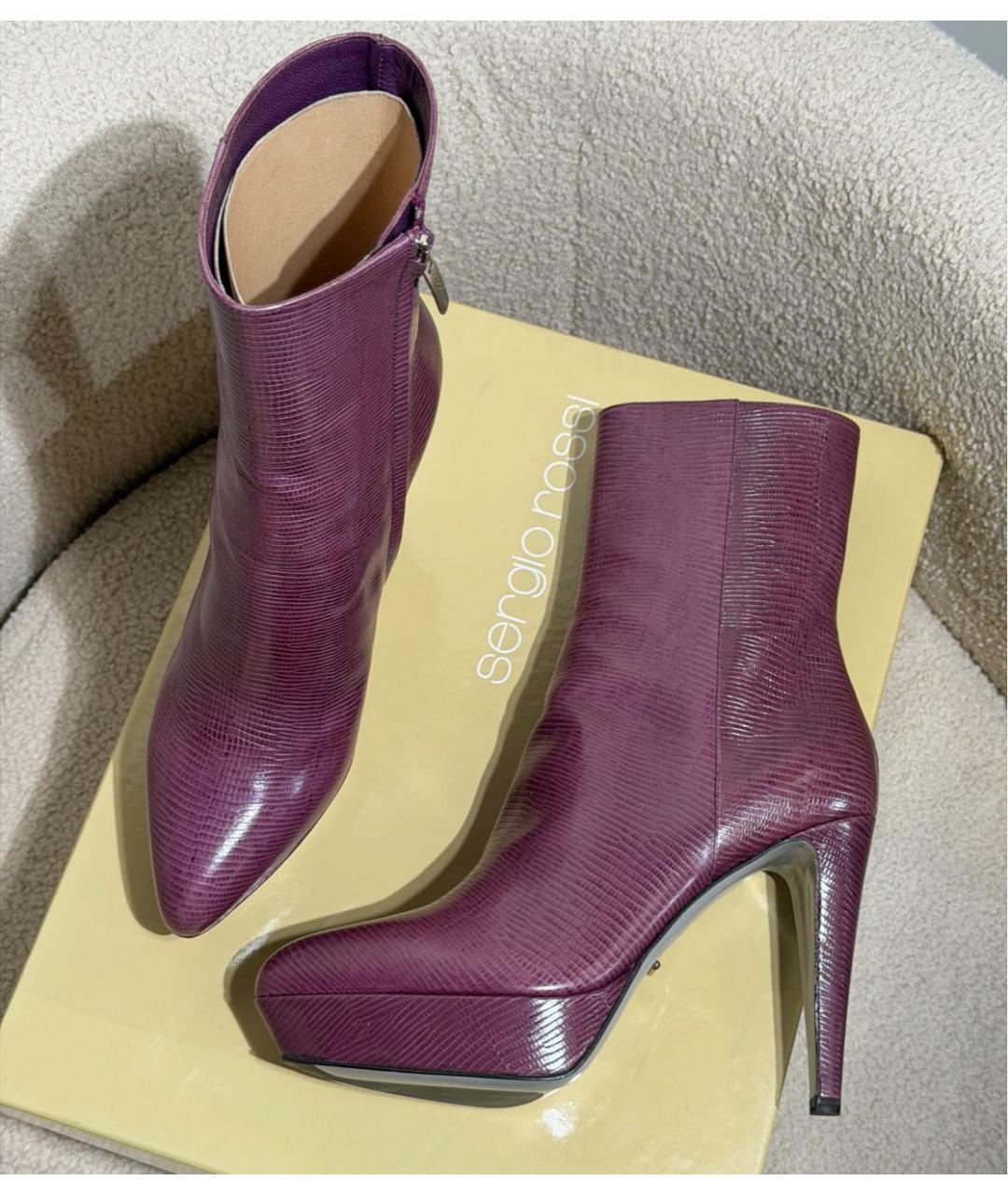SERGIO ROSSI Фиолетовые кожаные ботильоны, фото 5