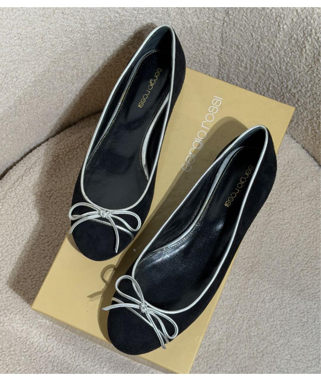 SERGIO ROSSI Черные замшевые балетки, фото 5