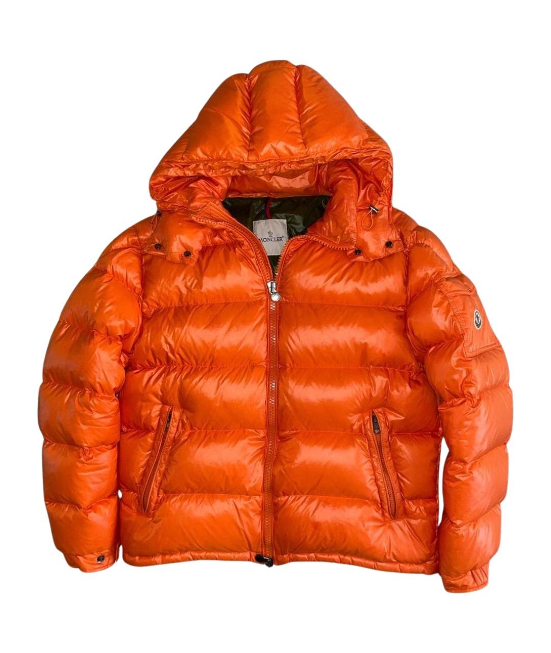 MONCLER Оранжевый полиамидовый пуховик, фото 1