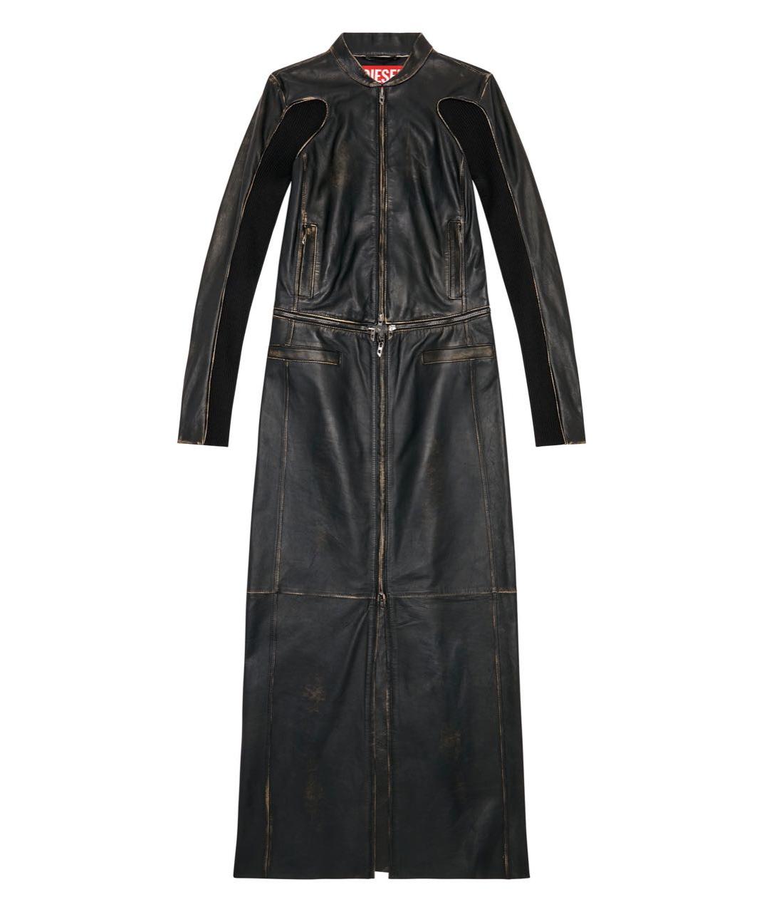 DIESEL Черный кожаный тренч/плащ, фото 1