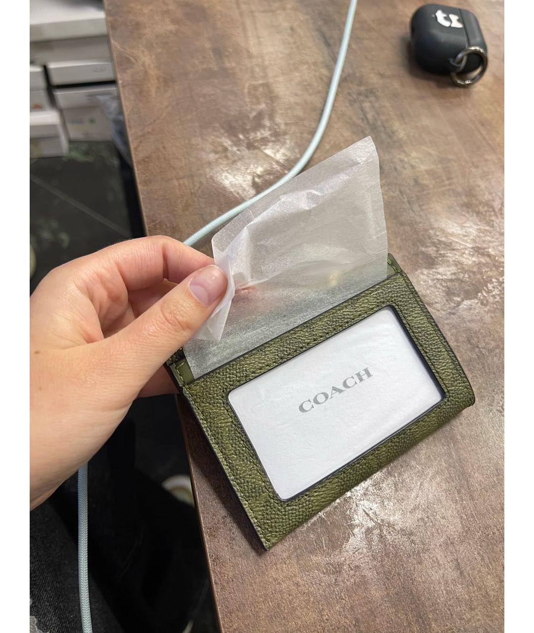 COACH Хаки кожаный кардхолдер, фото 4