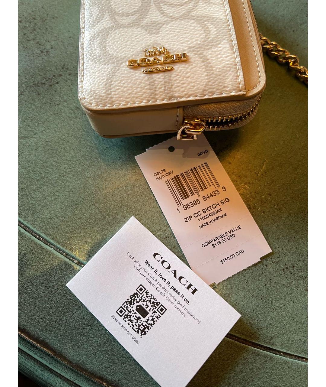 COACH Бежевый кожаный кошелек, фото 7