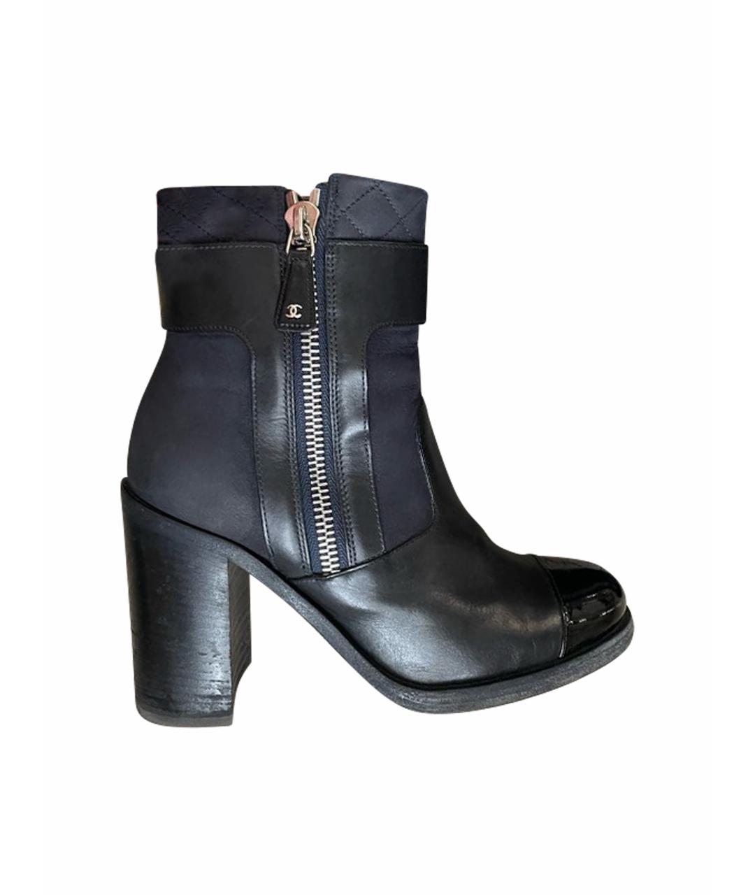 CHANEL Темно-синие кожаные ботильоны, фото 1