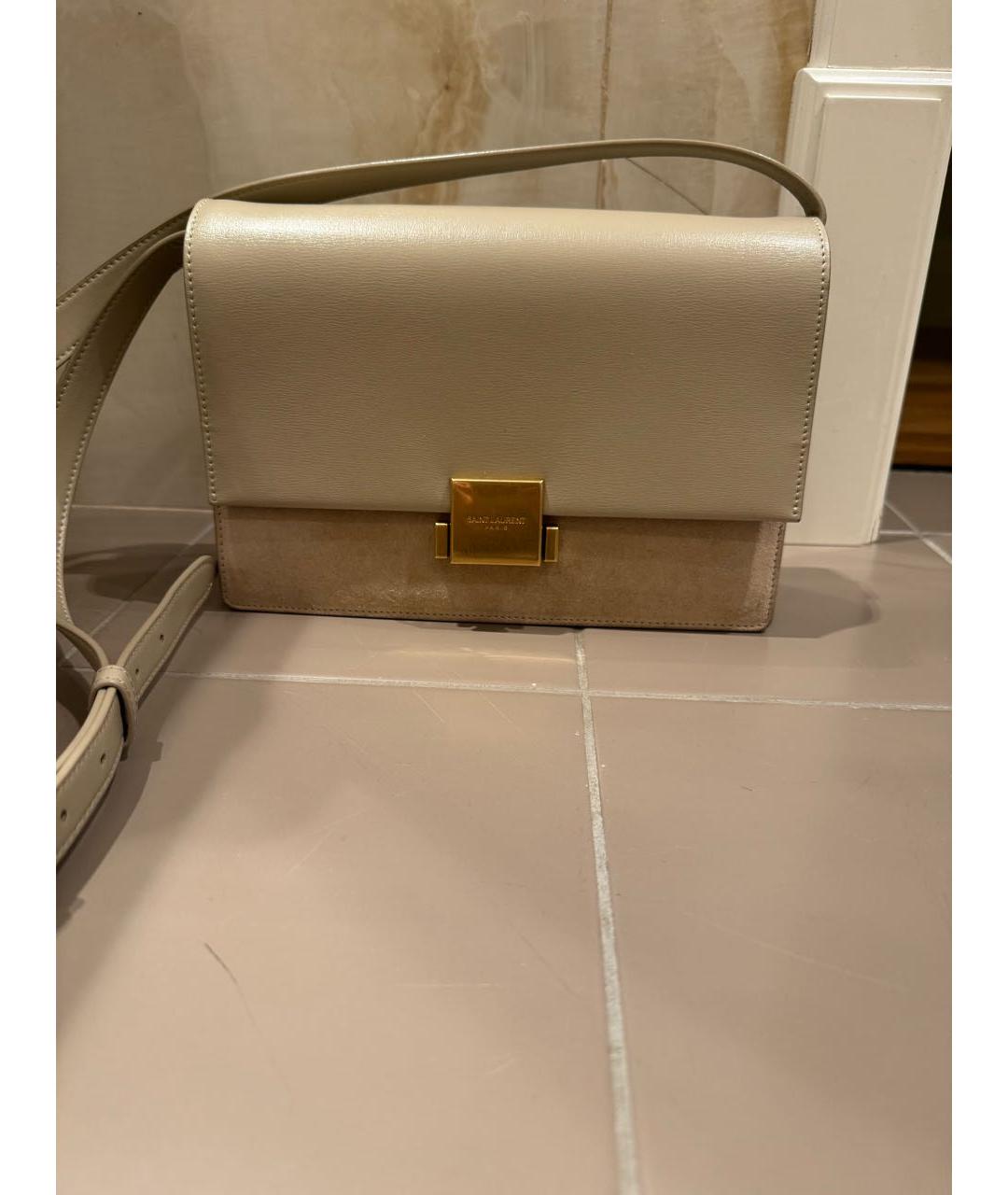SAINT LAURENT Бежевая кожаная сумка через плечо, фото 9