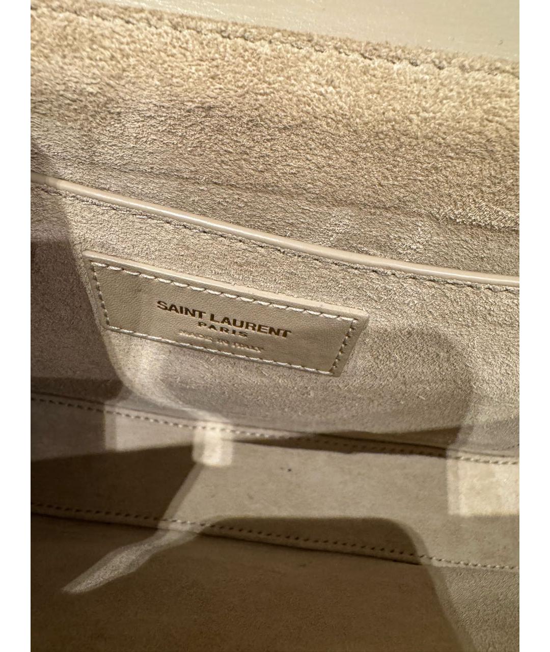 SAINT LAURENT Бежевая кожаная сумка через плечо, фото 7