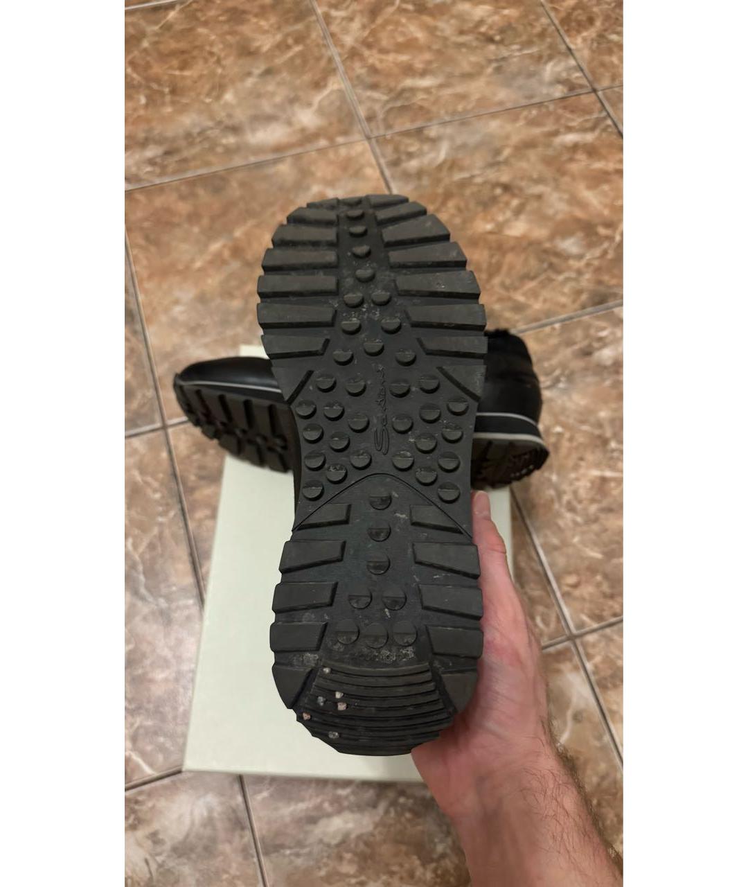 SANTONI Черные кожаные низкие кроссовки / кеды, фото 6