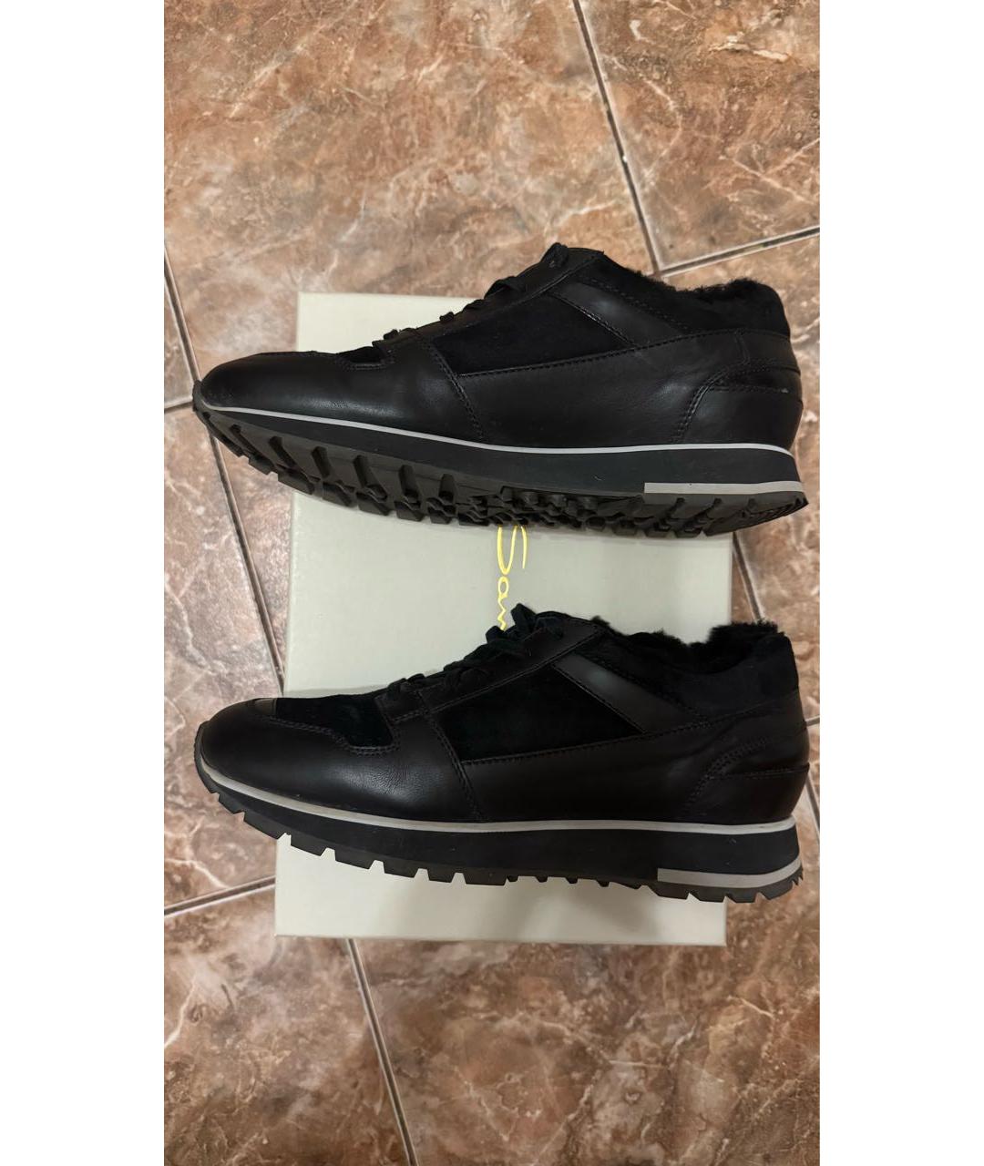 SANTONI Черные кожаные низкие кроссовки / кеды, фото 8