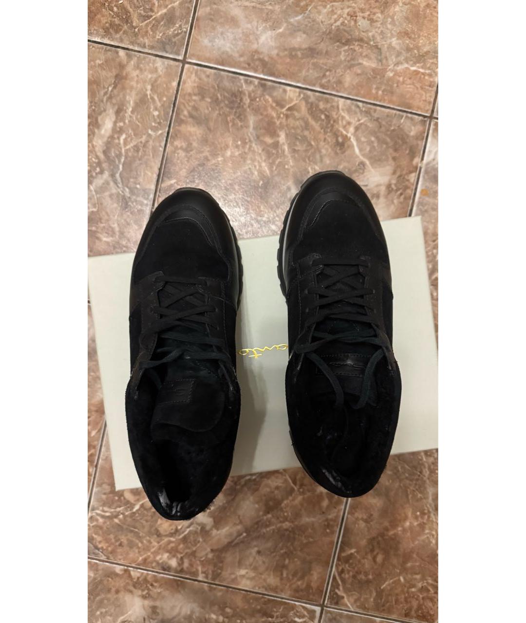 SANTONI Черные кожаные низкие кроссовки / кеды, фото 4
