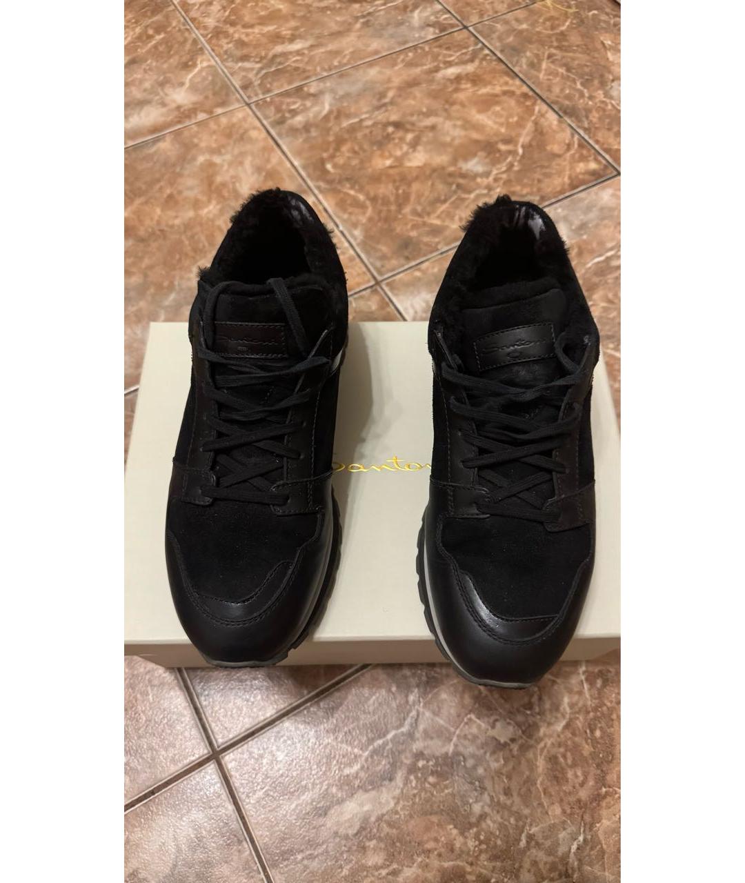 SANTONI Черные кожаные низкие кроссовки / кеды, фото 3