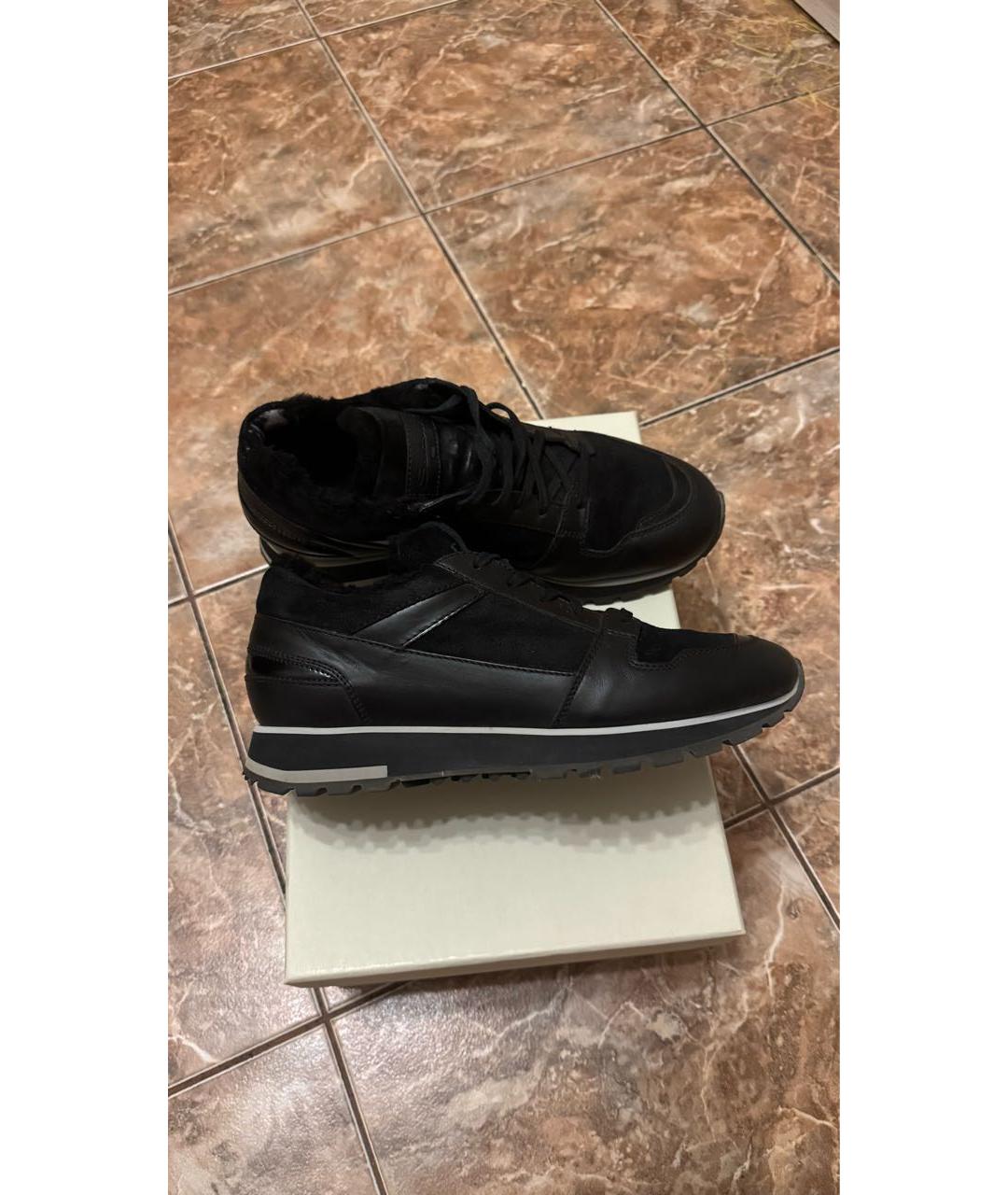 SANTONI Черные кожаные низкие кроссовки / кеды, фото 2