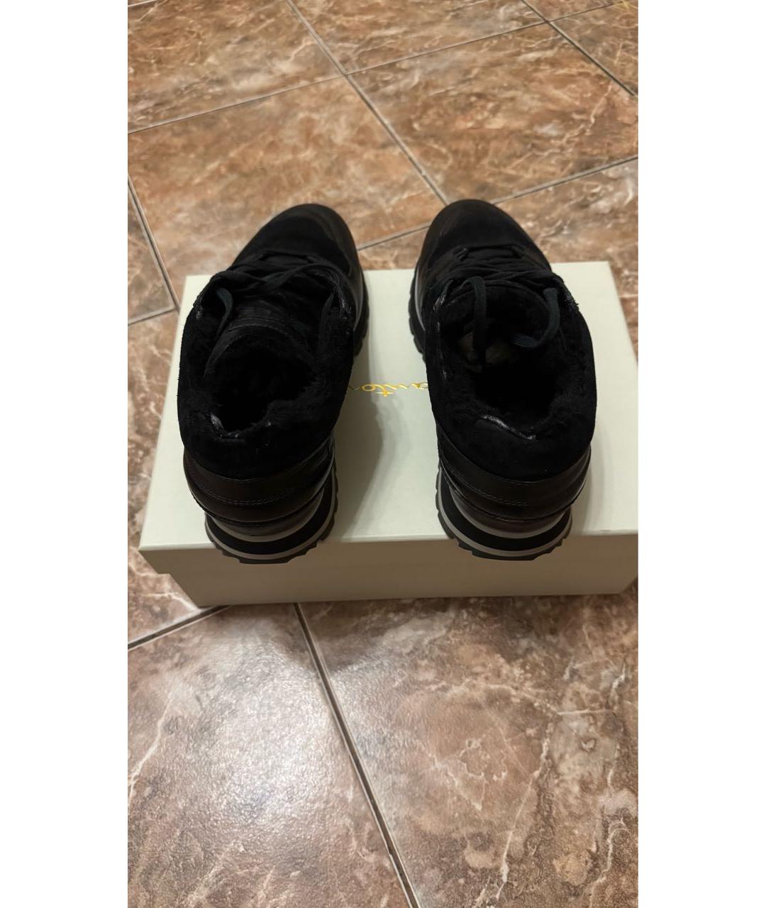 SANTONI Черные кожаные низкие кроссовки / кеды, фото 5