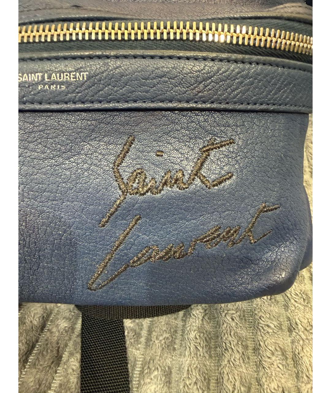 SAINT LAURENT Темно-синий кожаный рюкзак, фото 8