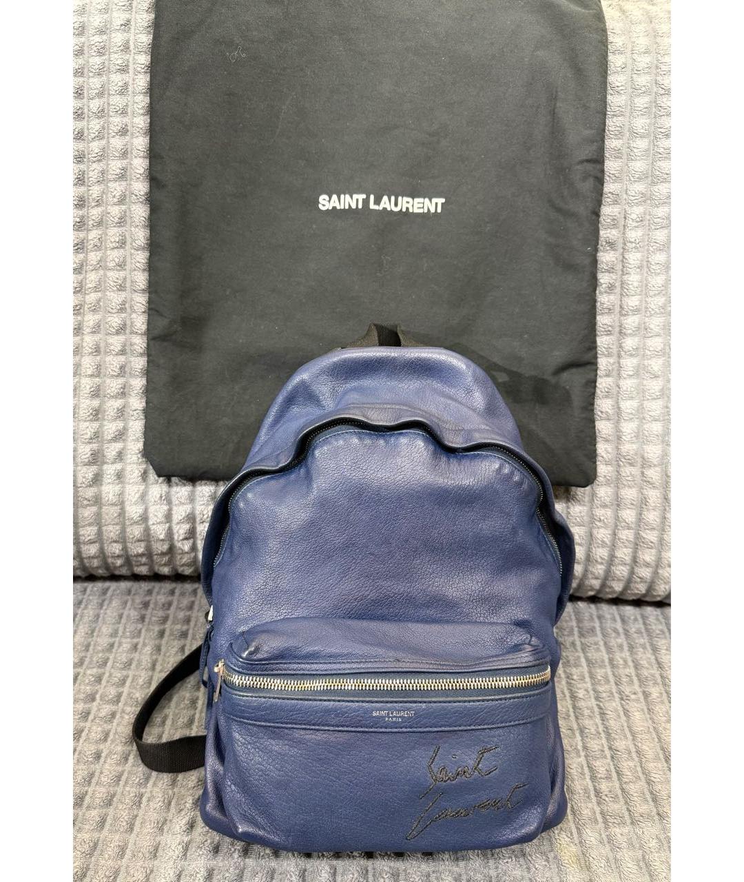 SAINT LAURENT Темно-синий кожаный рюкзак, фото 2