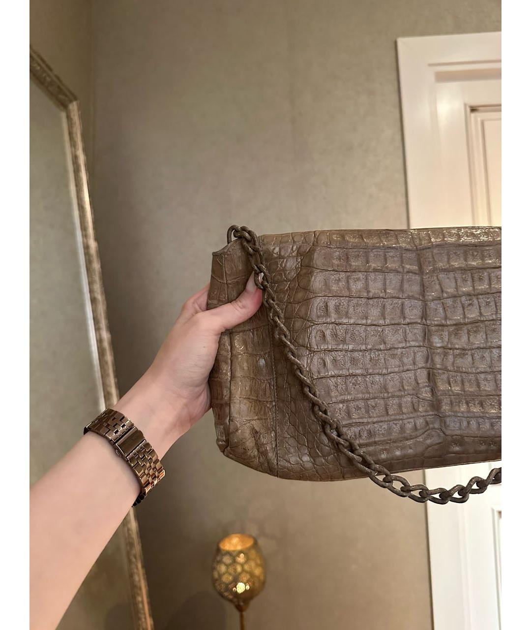 NANCY GONZALEZ Бежевая сумка с короткими ручками из экзотической кожи, фото 5