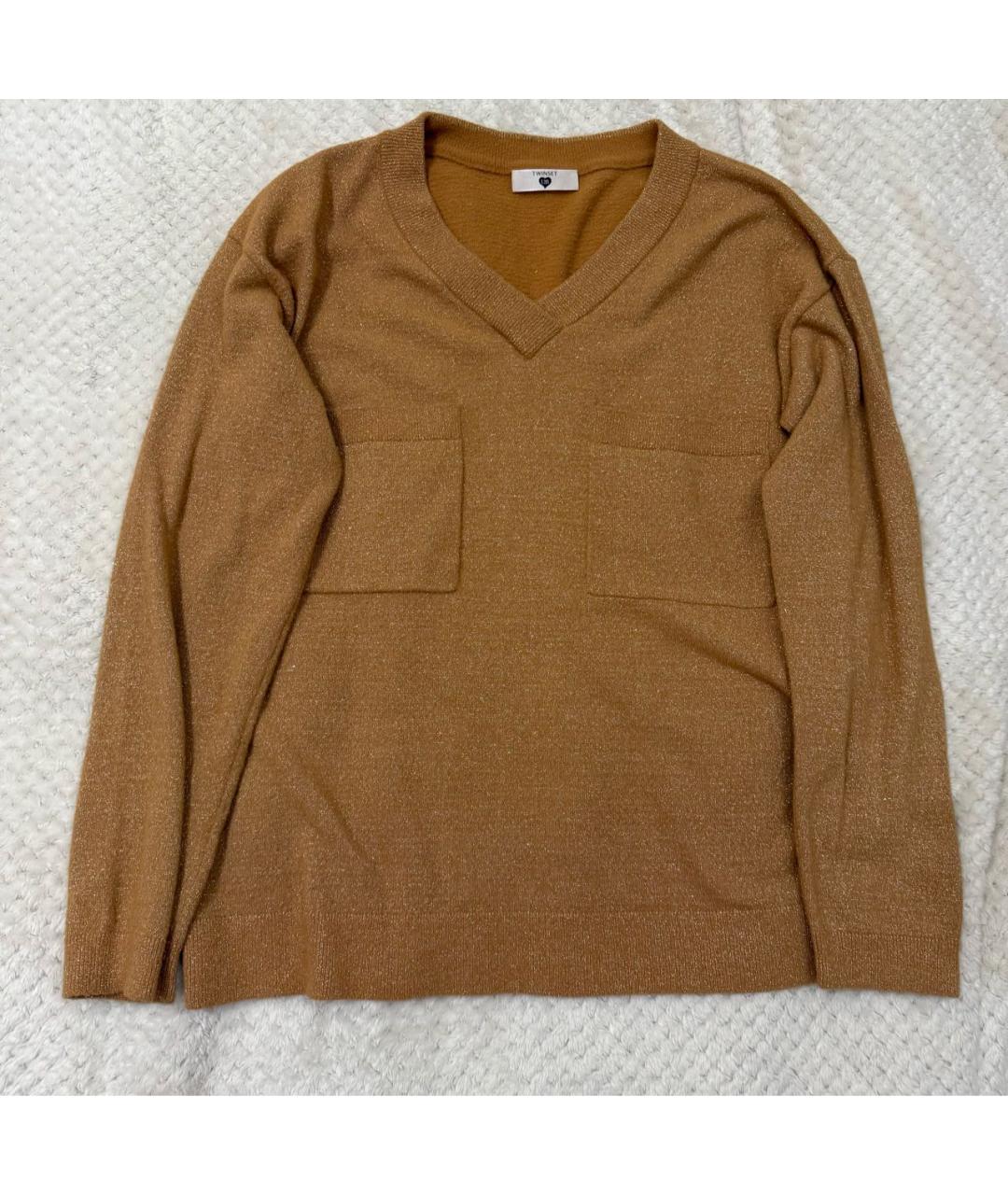 TWIN-SET Горчичный полиамидовый джемпер / свитер, фото 9