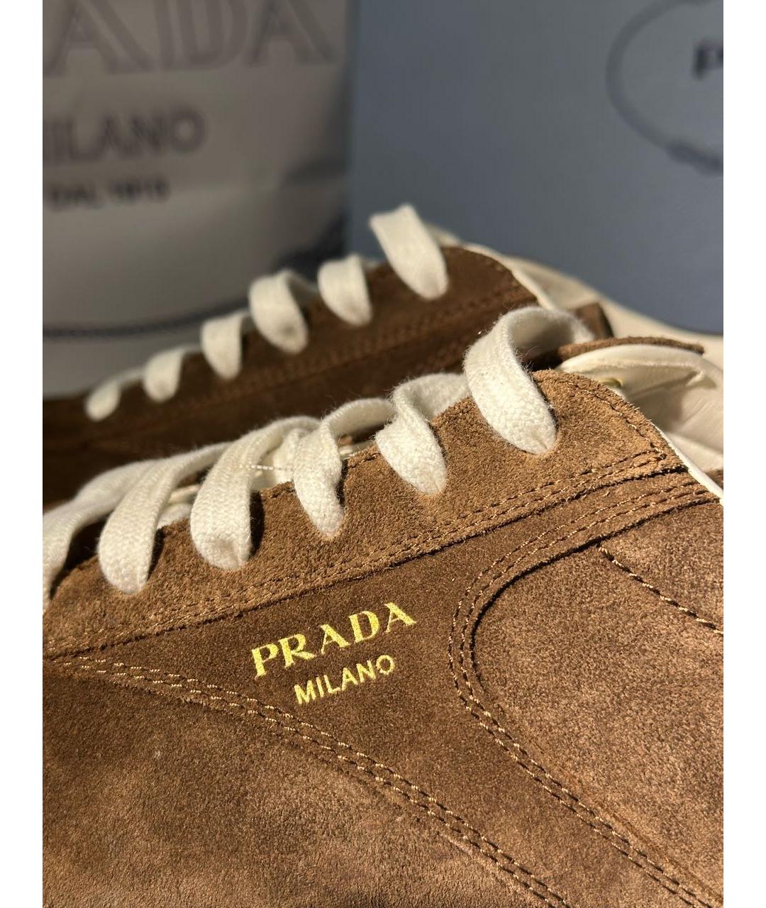 PRADA Коричневые замшевые кеды, фото 6