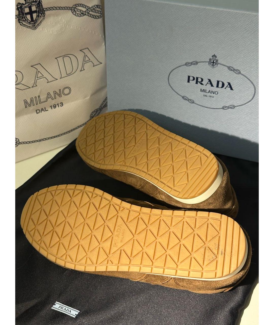PRADA Коричневые замшевые кеды, фото 5