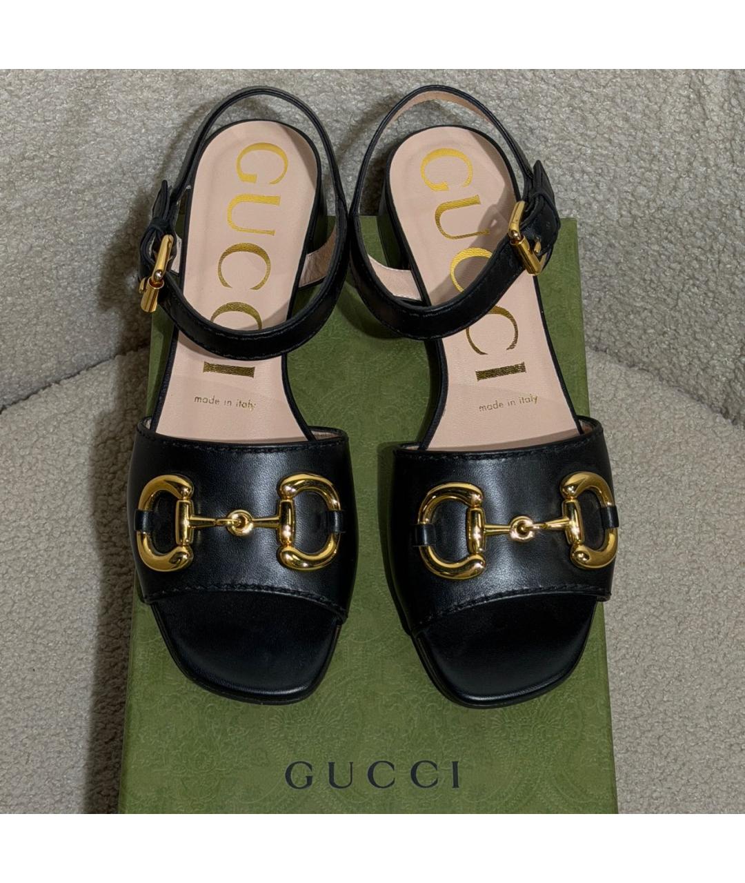 GUCCI Черные кожаные сандалии, фото 2