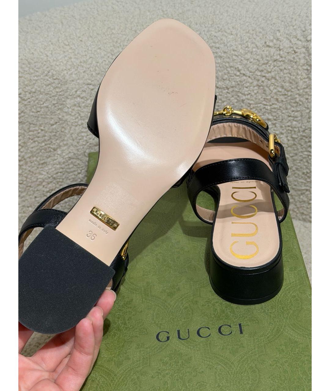 GUCCI Черные кожаные сандалии, фото 8