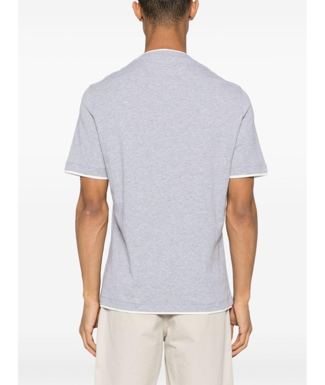 BRUNELLO CUCINELLI Серая хлопковая футболка, фото 3
