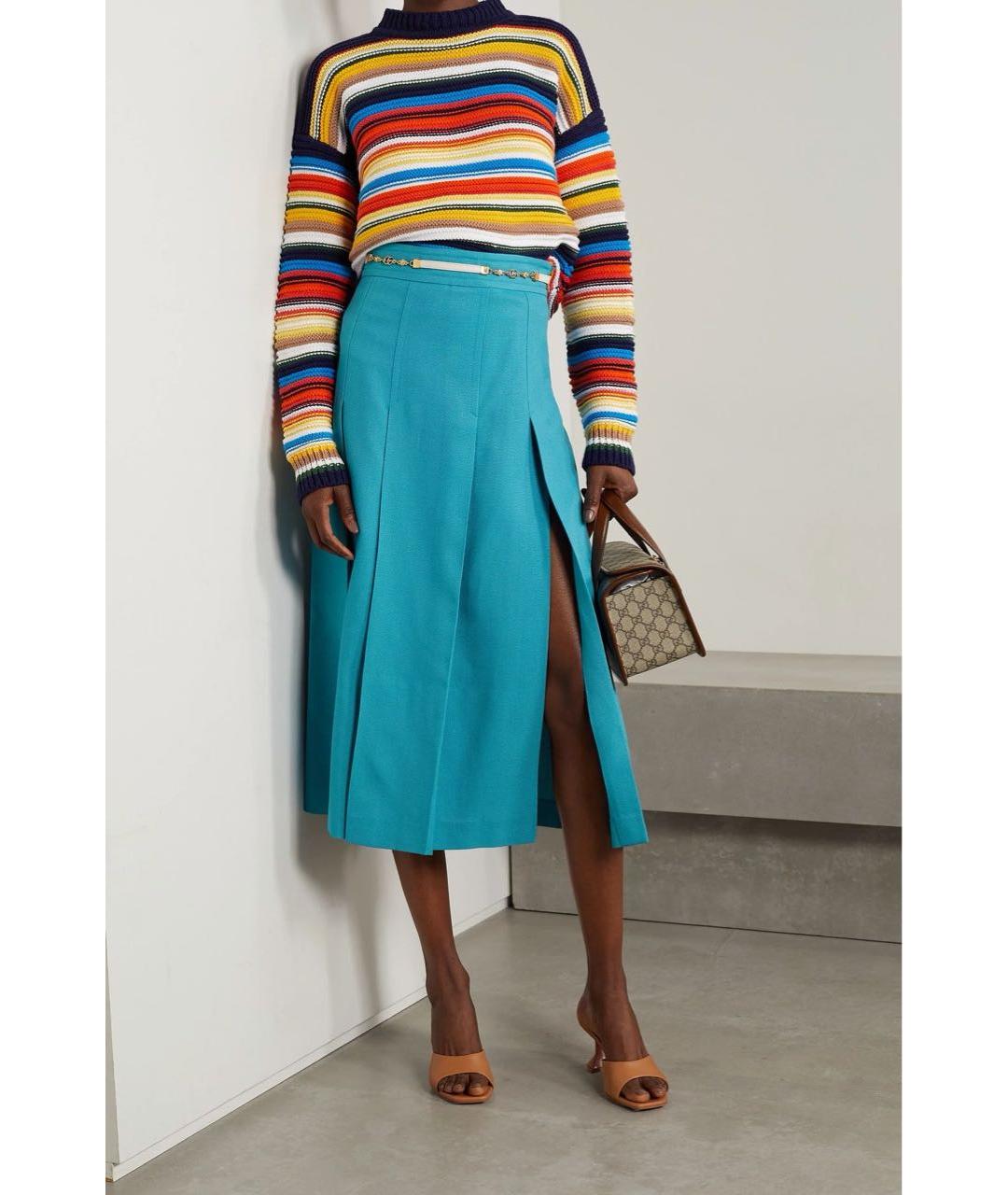 GUCCI Бирюзовая вискозная юбка миди, фото 5