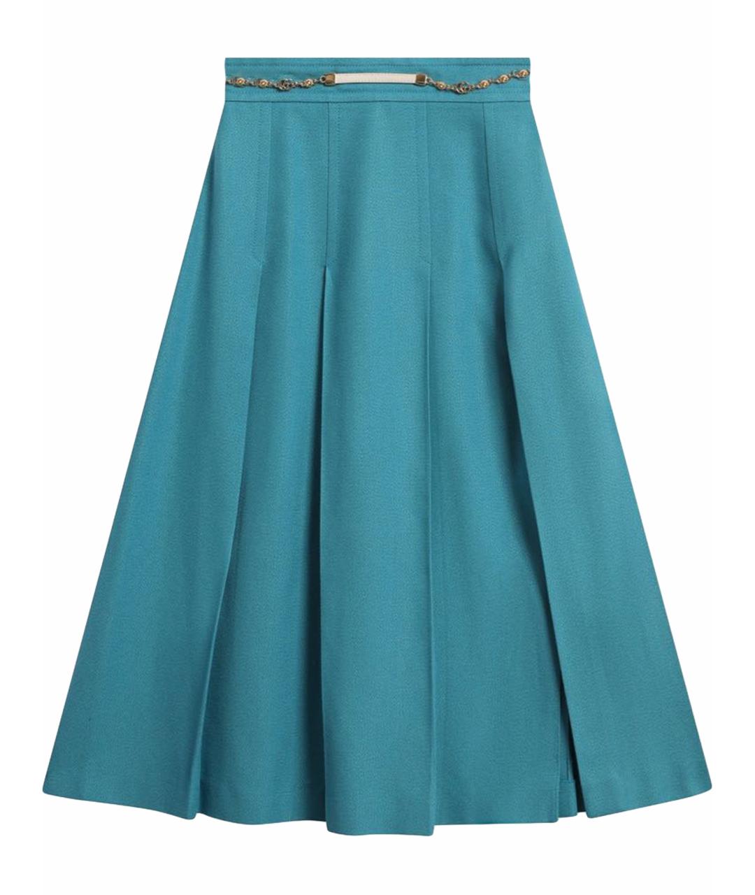 GUCCI Бирюзовая вискозная юбка миди, фото 1