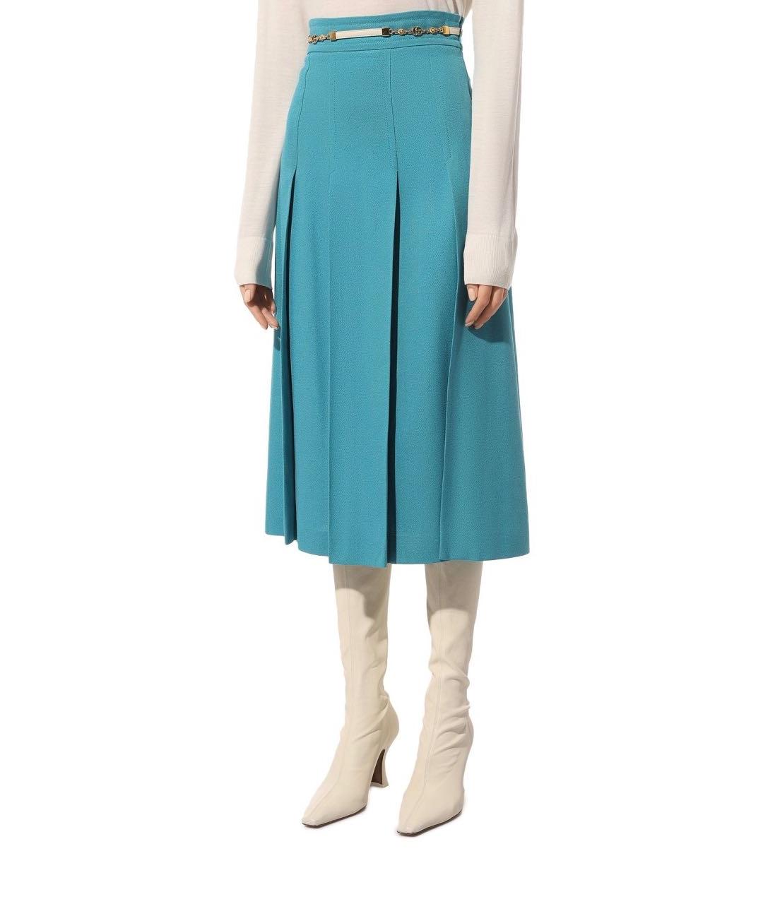 GUCCI Бирюзовая вискозная юбка миди, фото 6