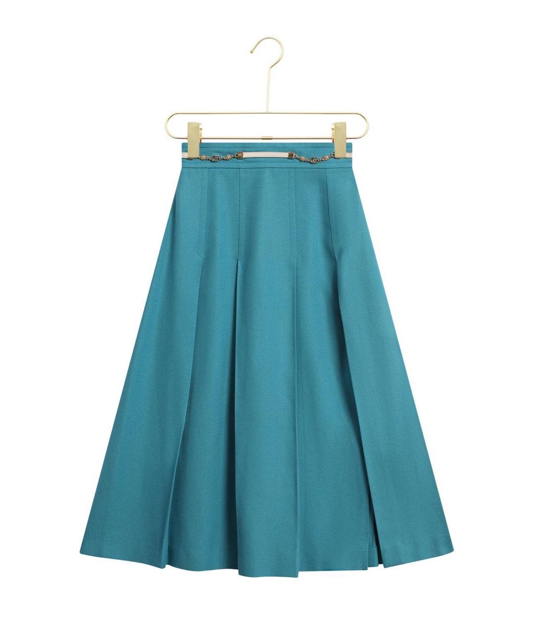 GUCCI Бирюзовая вискозная юбка миди, фото 4