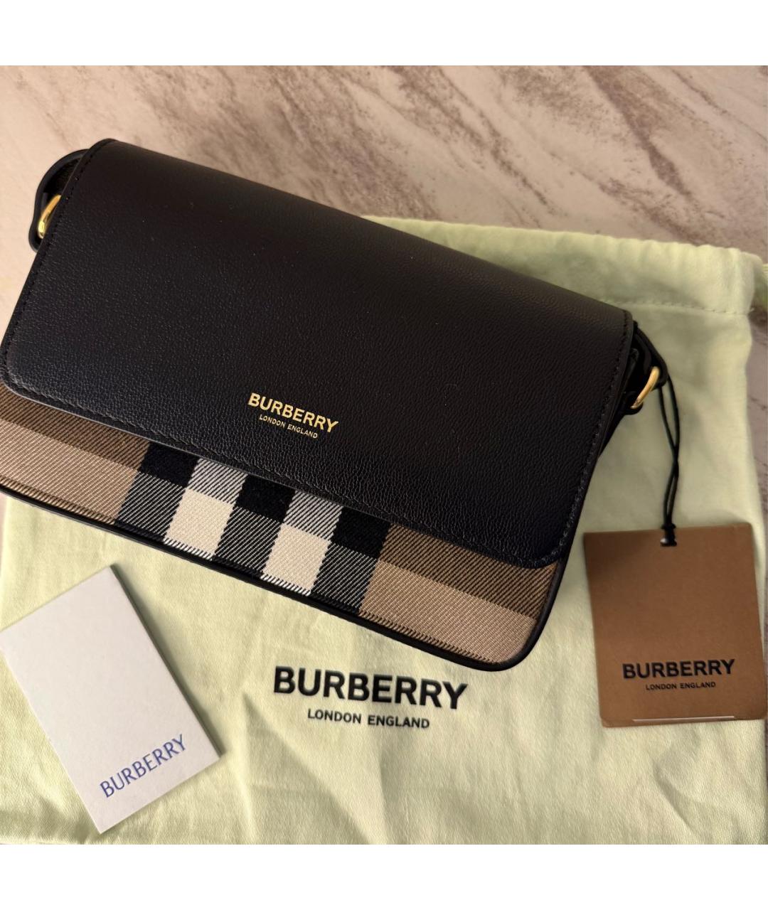BURBERRY Черная кожаная сумка тоут, фото 2