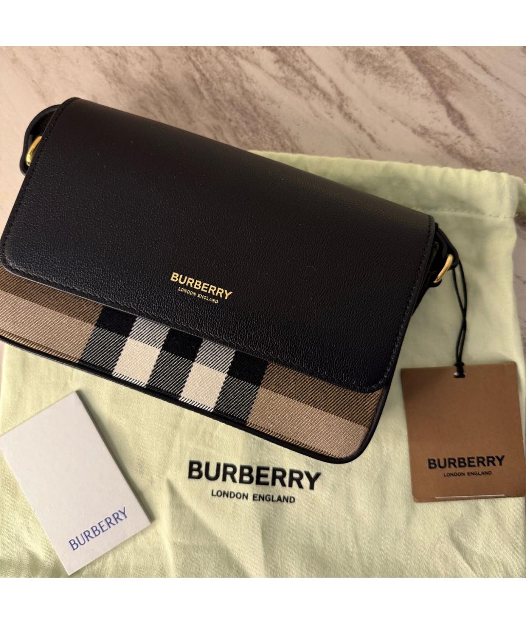 BURBERRY Черная кожаная сумка с короткими ручками, фото 2