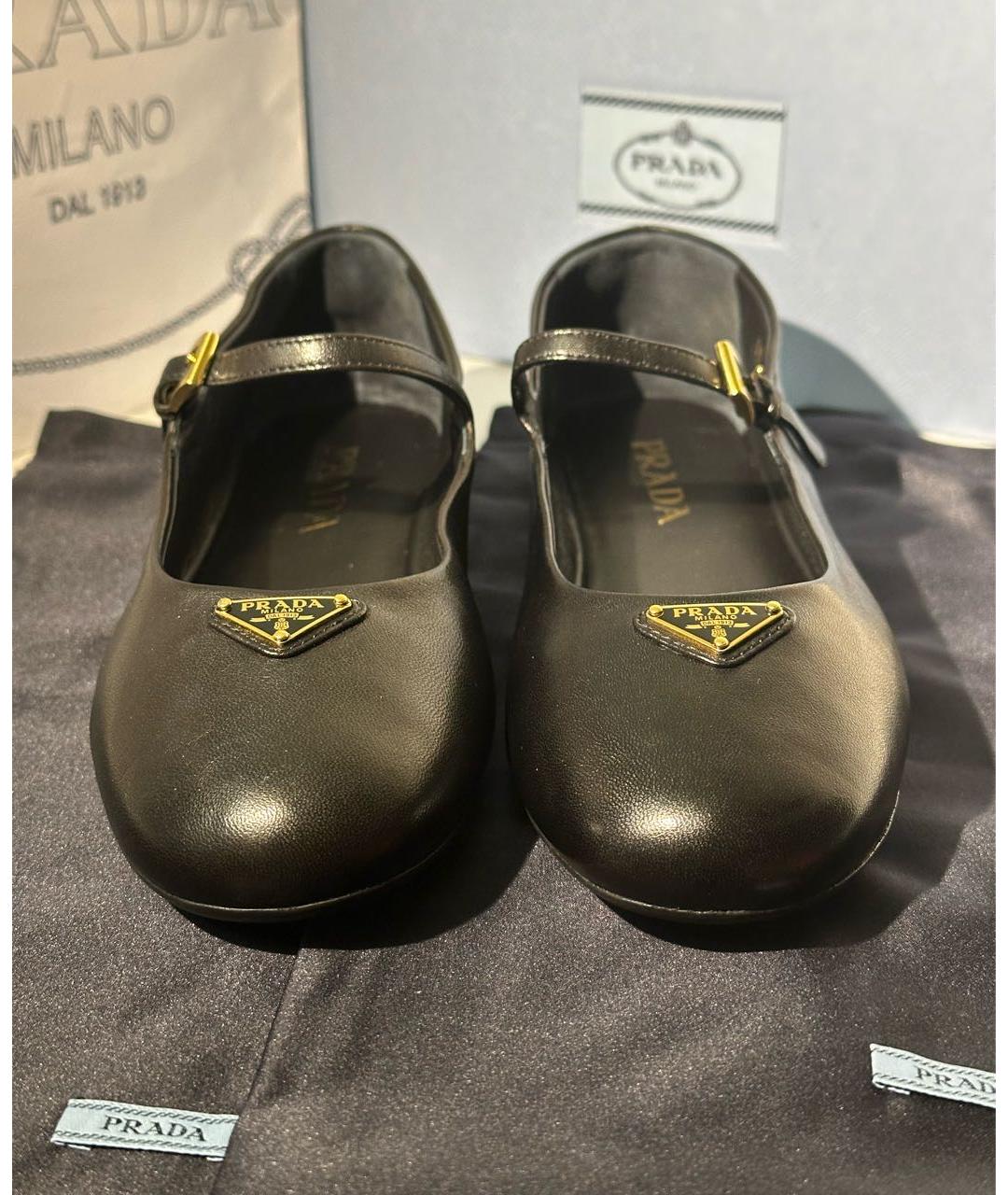 PRADA Черные кожаные балетки, фото 2