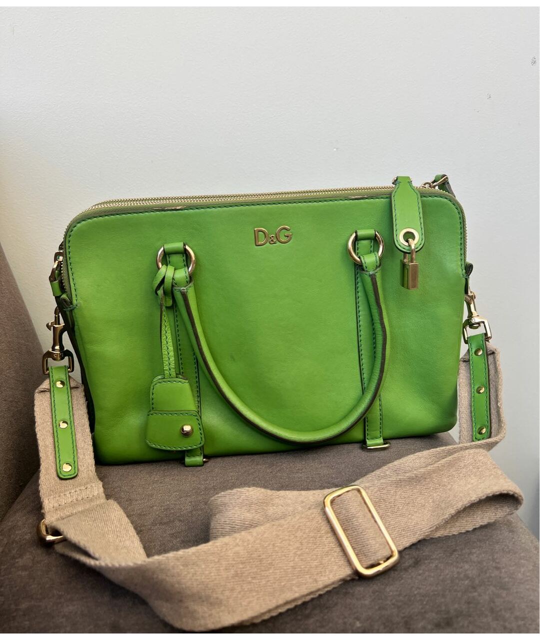 DOLCE&GABBANA Зеленая кожаная сумка тоут, фото 3