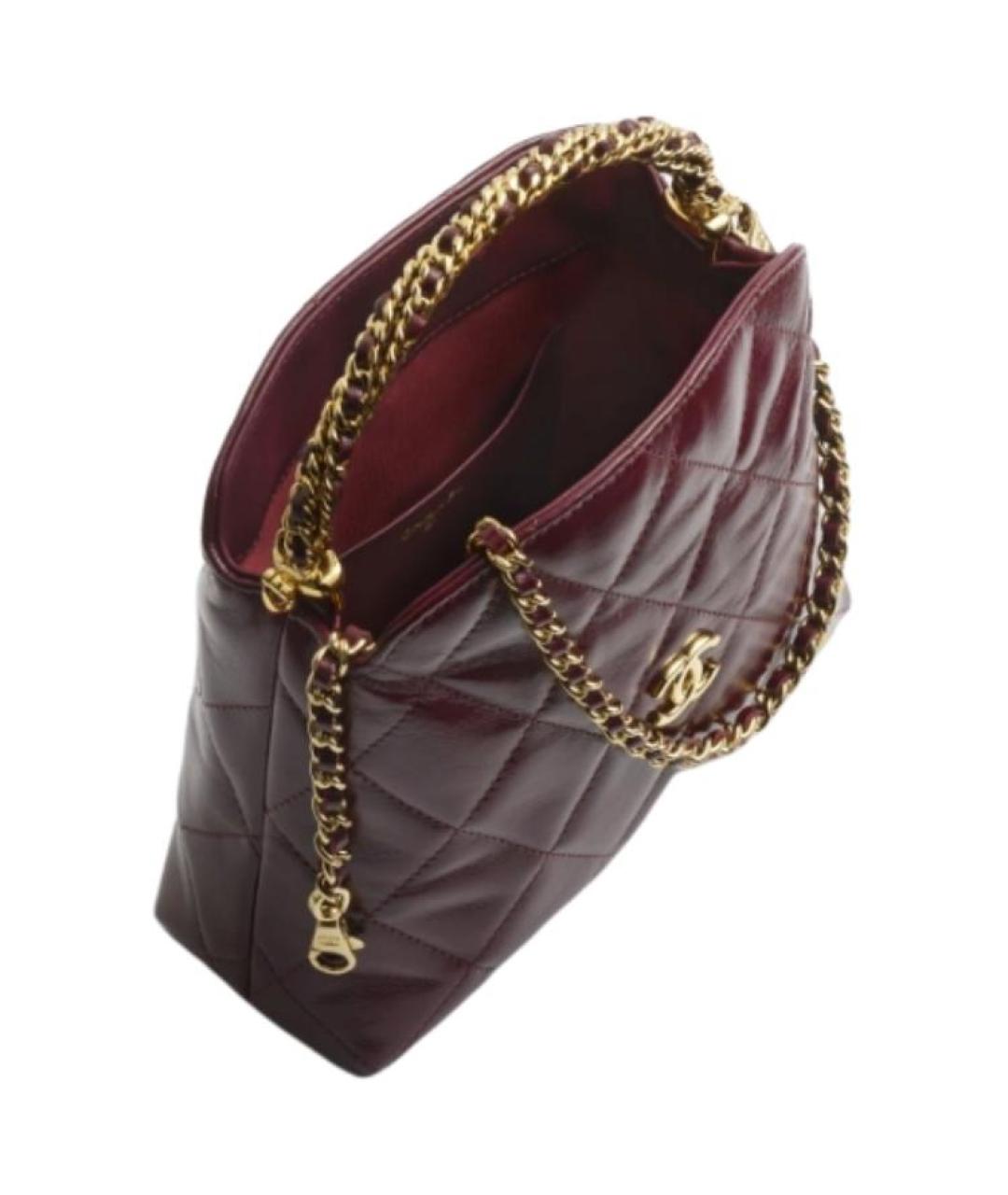 CHANEL Бордовая кожаная сумка через плечо, фото 3