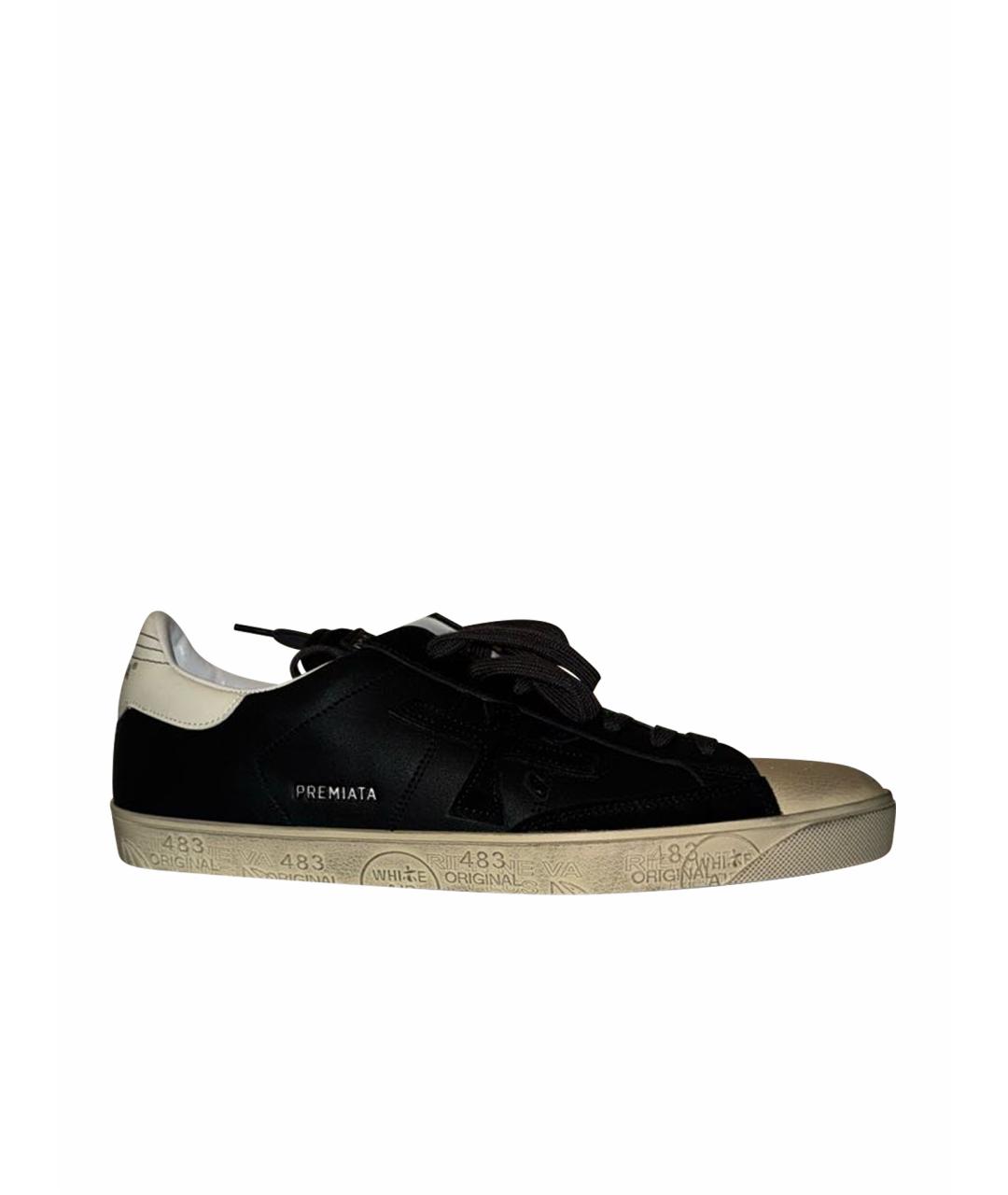 PREMIATA Черные кожаные низкие кроссовки / кеды, фото 1