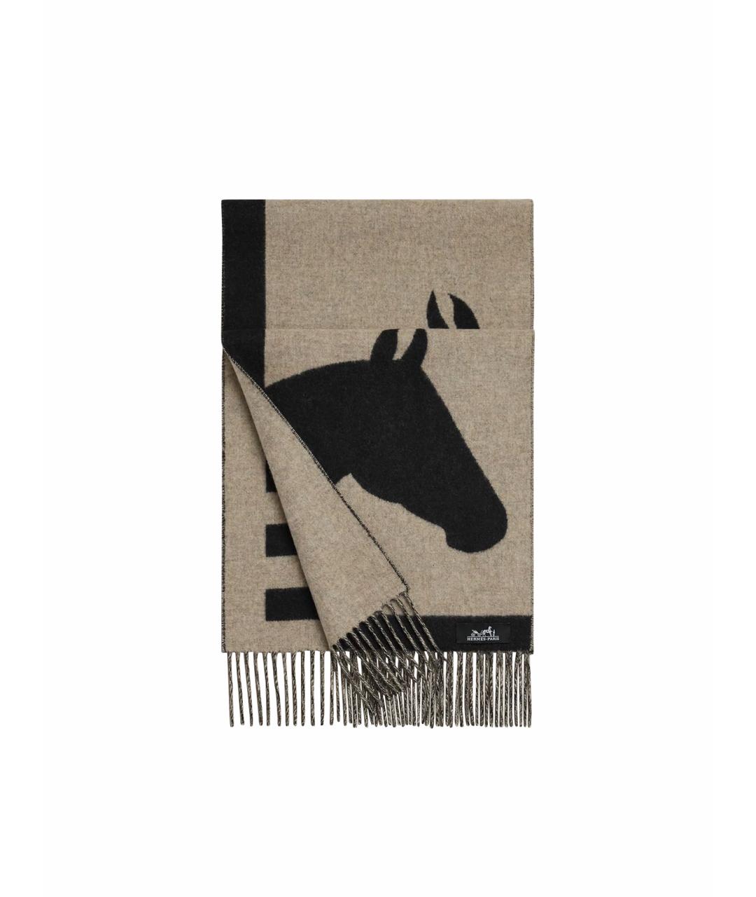 HERMES Черный кашемировый шарф, фото 1
