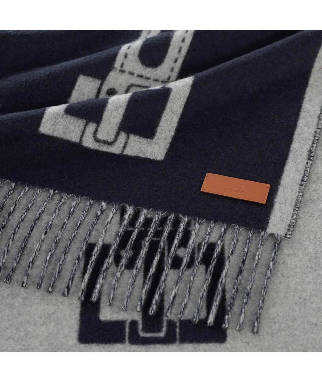 HERMES Темно-синий кашемировый шарф, фото 3