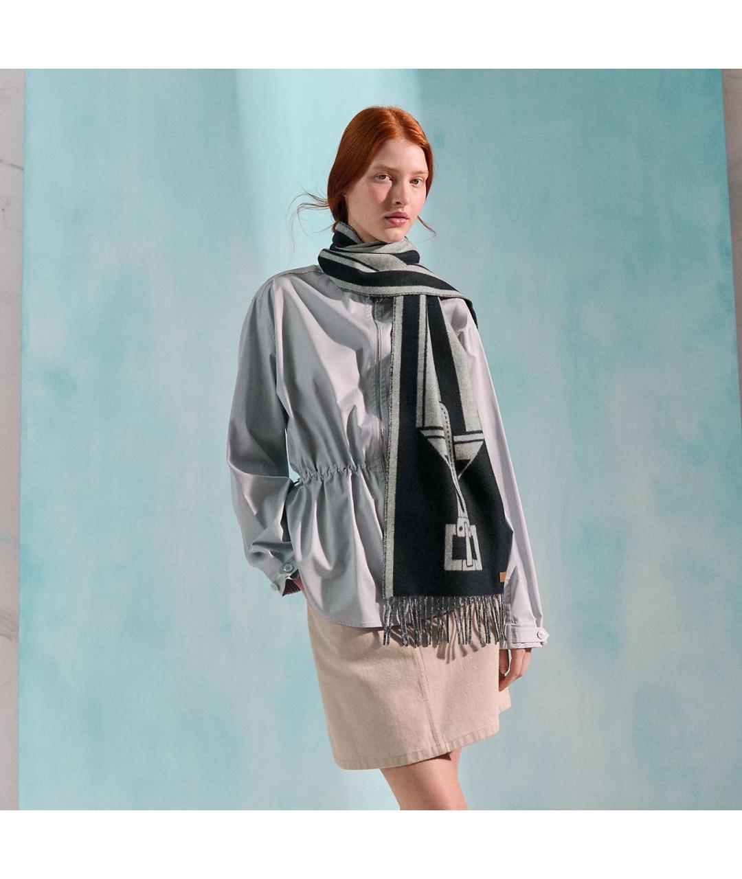 HERMES Темно-синий кашемировый шарф, фото 2