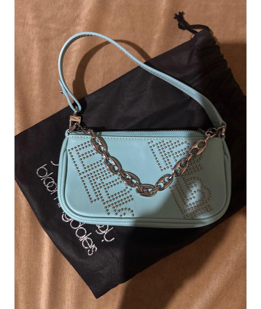 BY FAR Голубая кожаная сумка с короткими ручками, фото 5