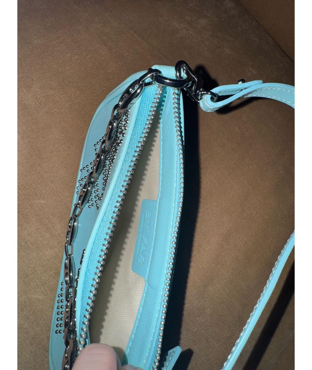 BY FAR Голубая кожаная сумка с короткими ручками, фото 4