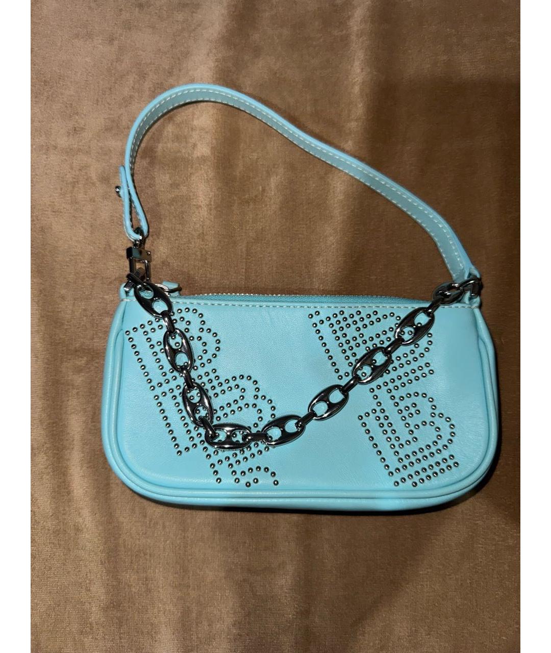 BY FAR Голубая кожаная сумка с короткими ручками, фото 6