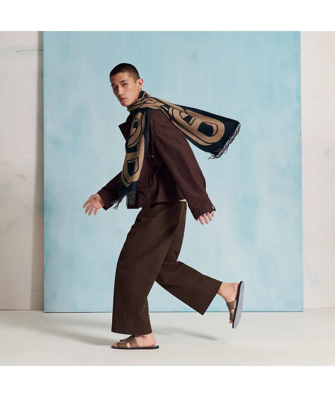 HERMES Коричневый кашемировый шарф, фото 3