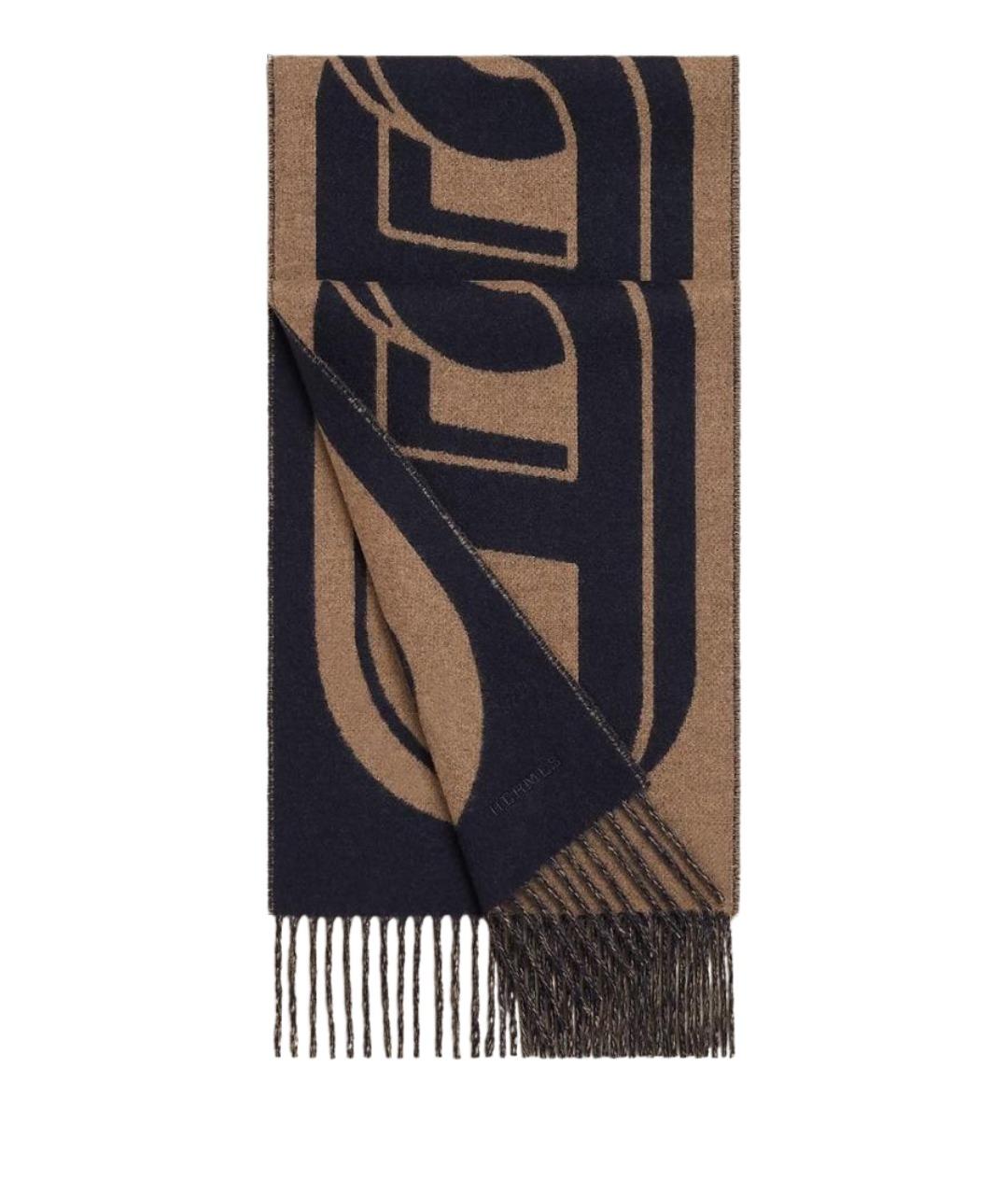 HERMES Коричневый кашемировый шарф, фото 1
