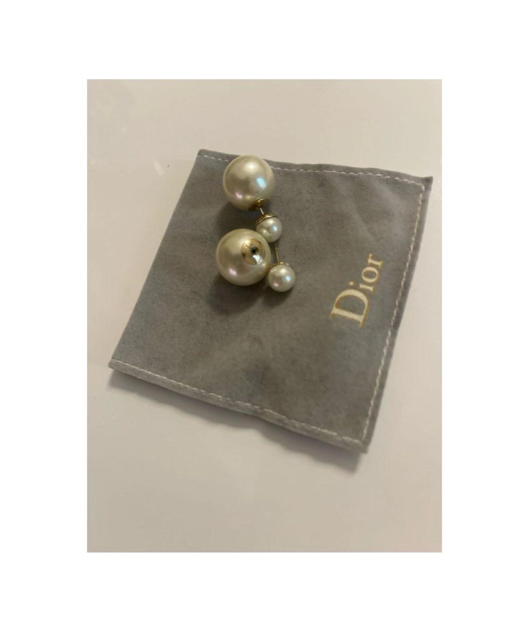 CHRISTIAN DIOR Белые металлические серьги, фото 2