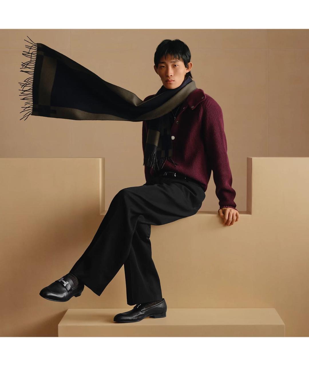 HERMES Коричневый кашемировый шарф, фото 2