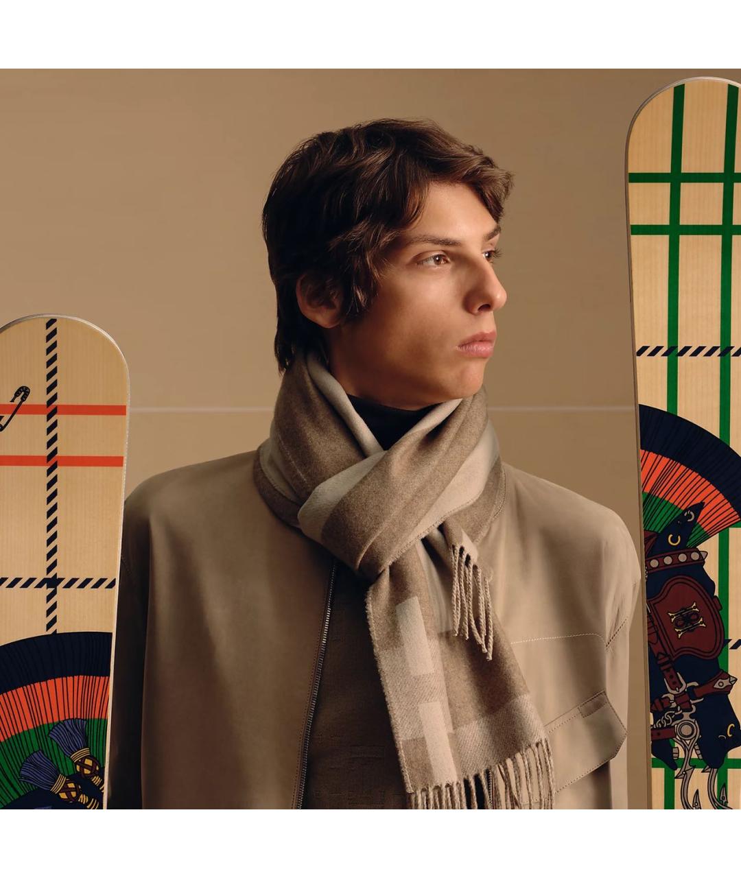 HERMES Бежевый кашемировый шарф, фото 2